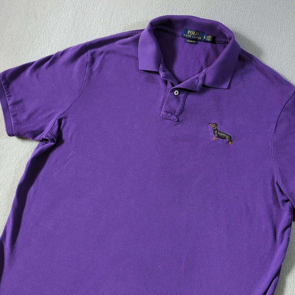 Polo Ralph Lauren Polo Shirt Mens XL Purple Dachshund Dog Logo Classic Fit